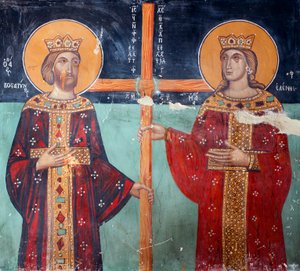 Byzantine Fresco from the 15th century Emperor Constantine and his Mother Helene